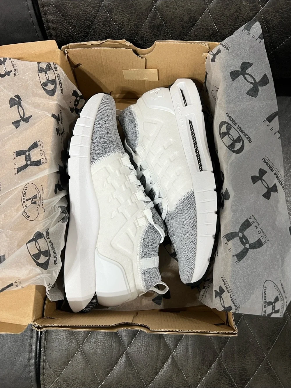 Under Armour White & Light Gray HOVR Phantom Athletic Sneakers